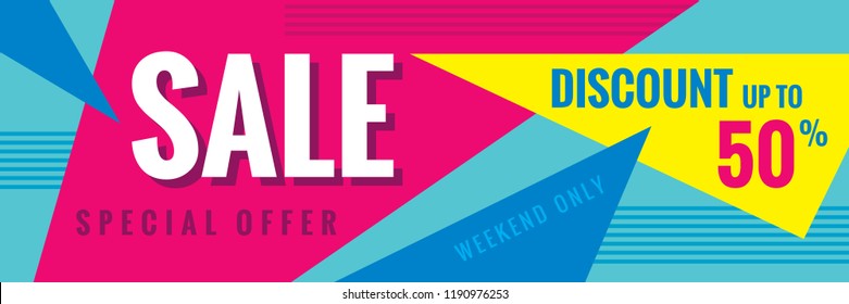 Sale discount up to 50% - concept horizontal banner vector illustration. Special offer abstract layout. Weekend only. Graphic design poster. 