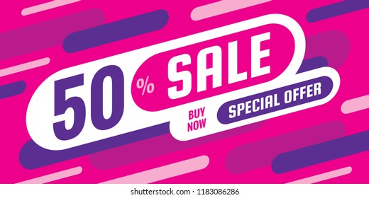 Sale discount up to 50% off - concept horizontal banner vector illustration. Special offer abstract layout. Graphic design poster. 