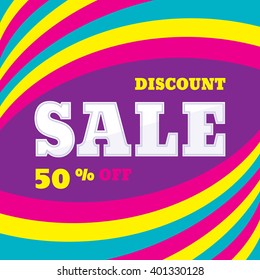 Sale discount 50% off vector concept banner. Creative advertising poster for promotion, shop, website, flyer and other creative projects. Layout in bright colors. 