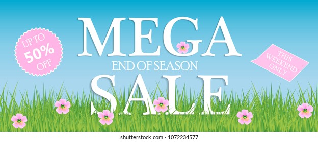 Sale, a discount of 50 percent, only this weekend. Template for flyer, banner for website. Vector illustration. Banner