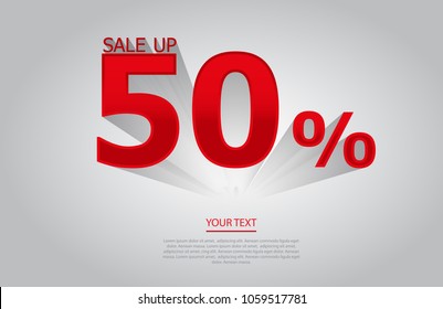Sale discount 50%. White and red background. Vector illustration.