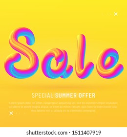 Sale Discount abstract 3d vector gradient banner. Special summer offer. Summer wave poster. Trendy design. Square template for banner, flyer, Sale promotion, ad, blog, marketing. Eps 10