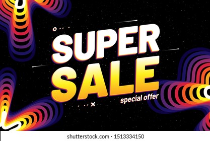 Sale Discount abstract vector gradient banner. Summer wave poster. Super sale special offer. Trendy design. Vertical template for banner, flyer, promotion, ad, blog, marketing.