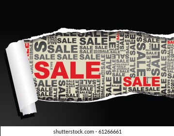 Sale discount advertisement - text below ripped paper