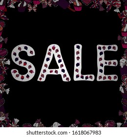 Sale Discount background for the online store, poster, banner, shop, promotional leaflet, promotion. Seamless pattern. Vector format. Illustration in white, black and purple colors.