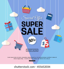 Sale Discount Background For The Online Store, Shop, Promotional Leaflet, Promotion, Poster, Banner. Vector Eps 10 Format.
