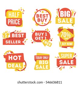 Sale and discount badge set isolated in white background