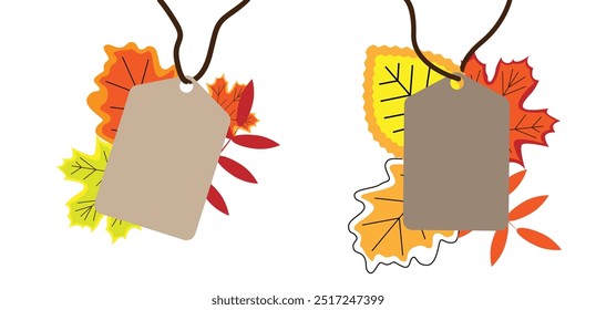 Sale Discount Badges with Colorful Autumn Tree Leaves. Banners and signs design element for retail market