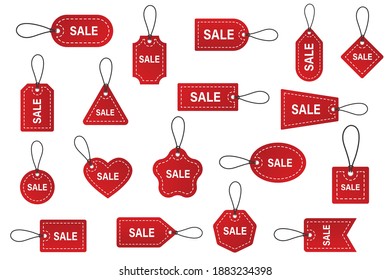 Sale discount badges. Red price tags collection. Promotion labels. Vector isolated on white