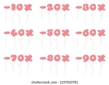 Sale discount in balloon style. Cartoon balloon numbers