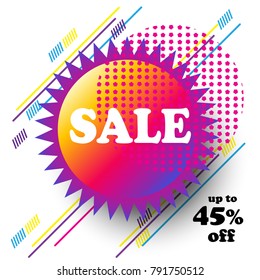 Sale discount banner abstract modern style design with dynamic geometric shapes and lines round decorative frame vector advertising, promo poster, carnival, festival, holiday sales coupon, gift card, 