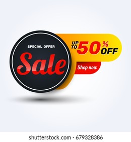 Sale discount banner design.Layout for online shopping, product, promotions, website and brochure.Special offer 50% off. Vector template background.