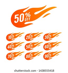 Sale Discount Banner. Discount offer price tag. Special offer sale hot fire sign, promotion fire banner, price tag, hot sale, offer, price.