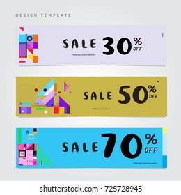 Sale  and  Discount Banner set. Colorful Memphis style banner template and background.
