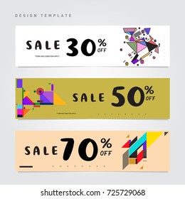 Sale  and  Discount Banner set. Colorful Memphis style banner template and background.
