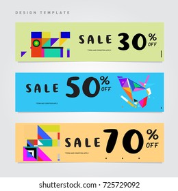 Sale  and  Discount Banner set. Colorful Memphis style banner template and background.

