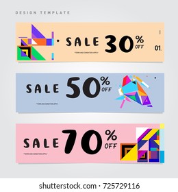 Sale  and  Discount Banner set. Colorful Memphis style banner template and background.
