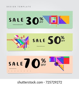 Sale  and  Discount Banner set. Colorful Memphis style banner template and background.
