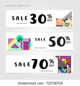Sale  and  Discount Banner set. Colorful Memphis style banner template and background.