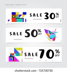 Sale  and  Discount Banner set. Colorful Memphis style banner template and background.