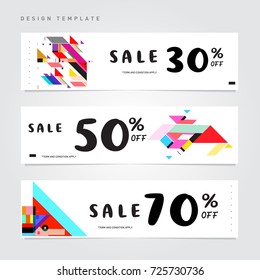 Sale  and  Discount Banner set. Colorful Memphis style banner template and background.