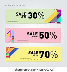 Sale  and  Discount Banner set. Colorful Memphis style banner template and background.