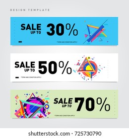 Sale  and  Discount Banner set. Colorful Memphis style banner template and background.