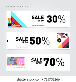 Sale  and  Discount Banner set. Colorful Memphis style banner template and background.