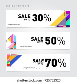 Sale  and  Discount Banner set. Colorful Memphis style banner template and background.