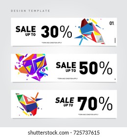 Sale  and  Discount Banner set. Colorful Memphis style banner template and background.