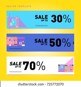 Sale  and  Discount Banner set. Colorful Memphis style banner template and background.