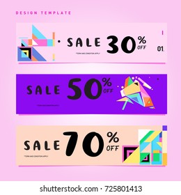 Sale  and  Discount Banner set. Colorful Memphis style banner template and background.