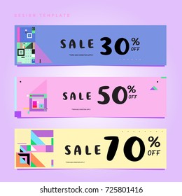 Sale  and  Discount Banner set. Colorful Memphis style banner template and background.