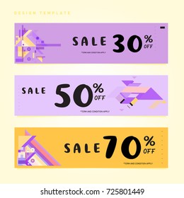 Sale  and  Discount Banner set. Colorful Memphis style banner template and background.