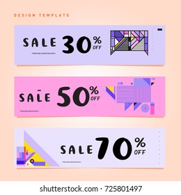 Sale  and  Discount Banner set. Colorful Memphis style banner template and background.