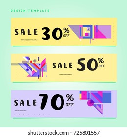 Sale  and  Discount Banner set. Colorful Memphis style banner template and background.