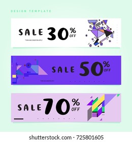 Sale  and  Discount Banner set. Colorful Memphis style banner template and background.