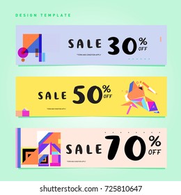 Sale  and  Discount Banner set. Colorful Memphis style banner template and background.