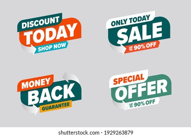 Sale discount banner with special offer money back guarantee. Only today selling with up to ninety percent off, shop now promotion marketing ticket vector illustration isolated on grey background
