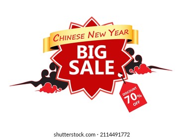 sale discount banner template promotion. Red Chinese New Year sale banner. Tiger New Year discount campaign. 70% off promotion for website and online store. Label in white background