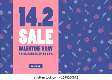 Sale discount banner for Valentines Day.  It may be used for background, poster, advertising, sale, postcard, e-card. Vector illustration - Vector