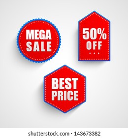 Sale, discount and best offer tag, label or sticker set on occasion of Ramadan Kareem and Eid Mubarak.