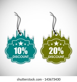 Sale, discount and best offer tag, label or sticker set on occasion of Ramadan Kareem and Eid Mubarak.
