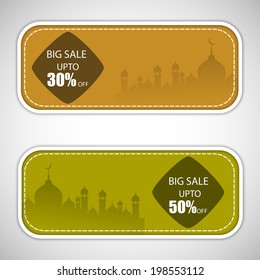 Sale, discount and best offer tag, label or sticker set on occasion of Ramadan Kareem. 