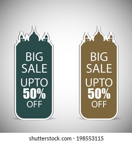 Sale, discount and best offer tag, label or sticker set on occasion of Ramadan Kareem. 