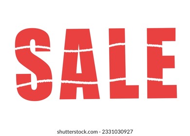 Sale discount big letters torn cut in half blurred with shadow on white background vector illustration