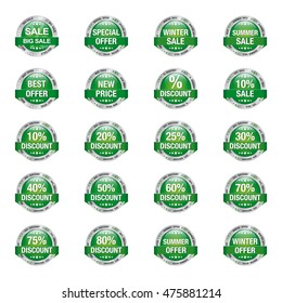 Sale Discount Button Green Silver