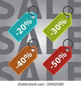 sale and discount colored icons - minus 20, 30, 40 and 50 percent