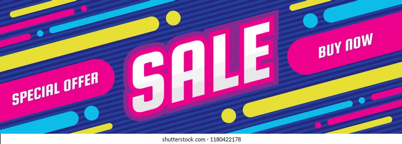 Sale discount - concept horizontal banner vector illustration. Special offer abstract layout. Buy now. Graphic design poster. 