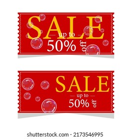 Sale. Discount coupons. Vector stock illustration. Red background. isolated. Shops and shopping